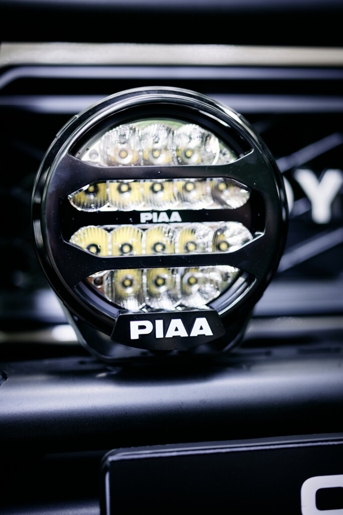 PIAA LPX570 LED auxiliary light on the Land Cruiser J7, close-up